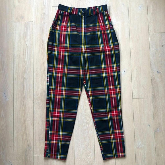 LTT Pants - LTT Love Too True Tartan Tapered Trousers in Black Women’s Size S Made in the UK